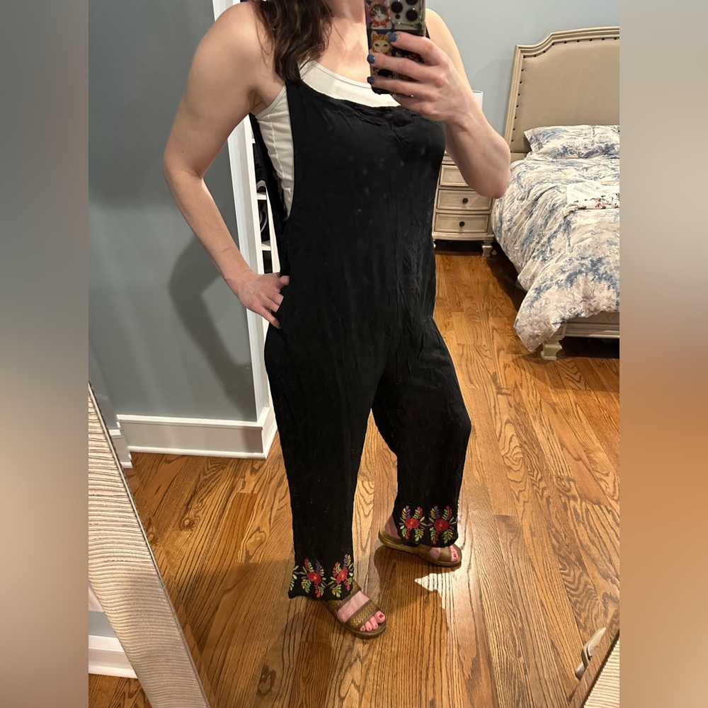 Black Embroidered Floral Jumpsuit